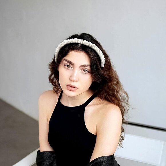 Pearl White Artificial Pearl Rhinestones Hairbands Fashion Bling Beaded s Bridal - Picture 5 of 7